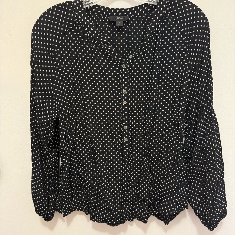 J. Crew Black and White 3/4 Sleeve Buttoned Blouse
